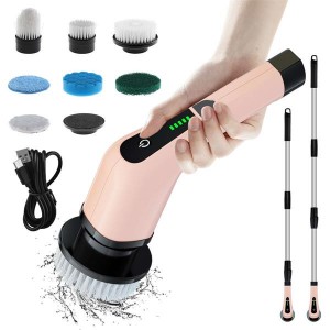 Cordless Electric Spin Scrubber Powerful Cleaning Brush with 7 Replaceable Brush Heads 2 Adjustable Speeds, 3 Size Handle for Home Floor Kitchen Bathroom Tub-Rose Golded
