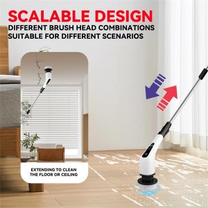 Cordless Electric Spin Scrubber Cleaning Brush with 7 Replaceable Brush Heads Dual Speeds, 3 Detachable Long Handle for Home Floor Kitchen Bathroom Tub-White