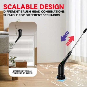 Cordless Electric Spin Scrubber Powerful Cleaning Brush with 7 Replaceable Brush Heads 2 Adjustable Speeds, 3 Size Handle for Home Floor Kitchen Bathroom Tub-Black